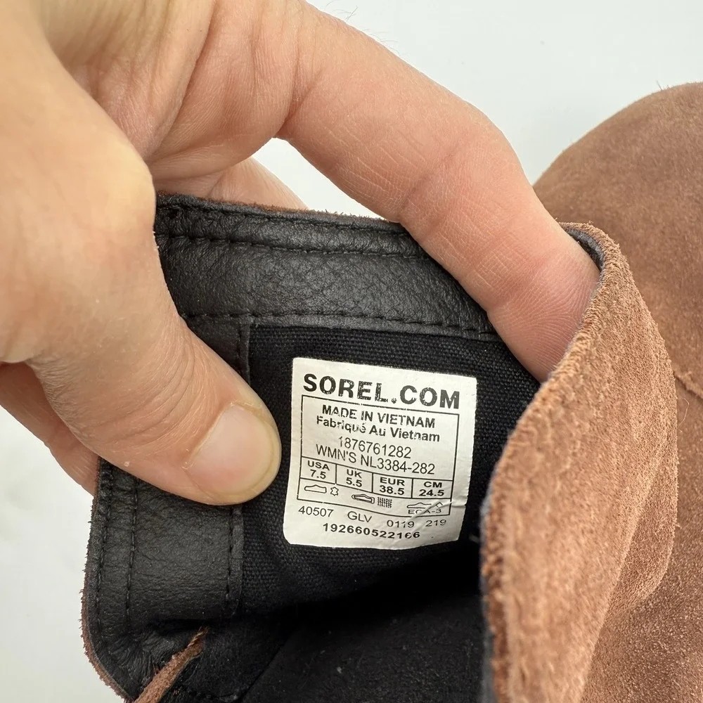 Sorel Cate Waterproof Suede Cutout Block Heel Ankle Boots‎ Burro 7.5